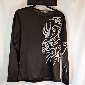 Black and White Long Sleeve Tee with Bold Graphic Design
